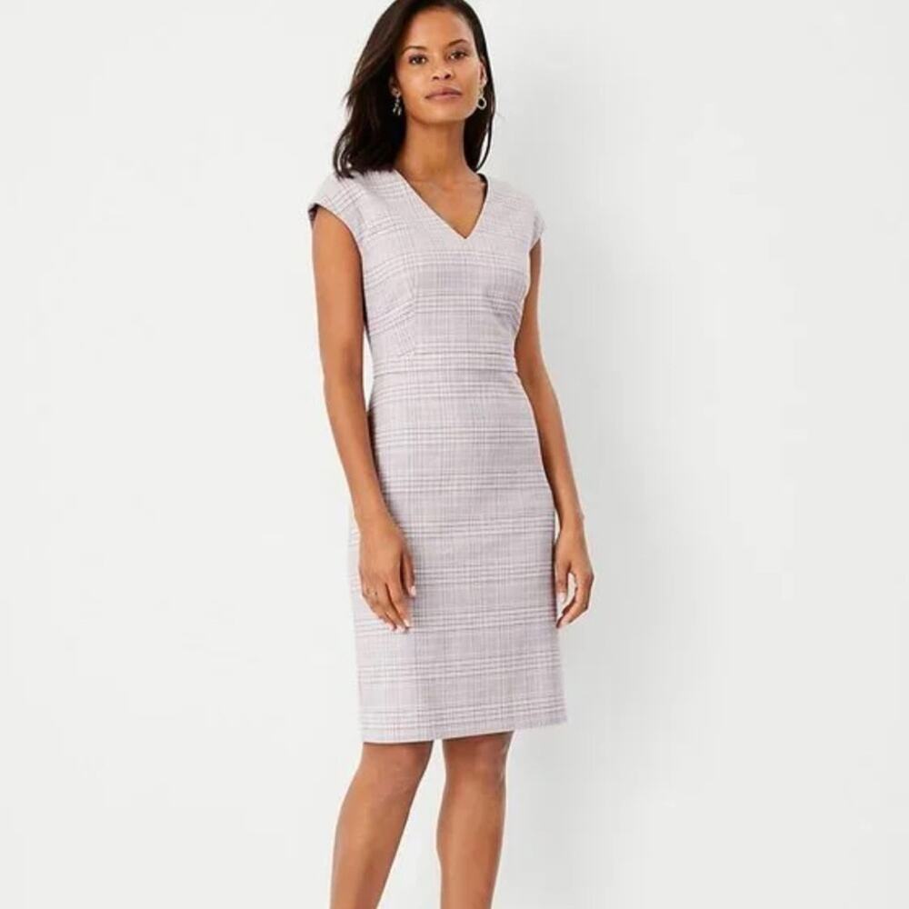 NWT Ann Taylor plaid v neck sheets dress purple sz 4